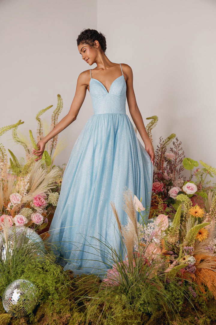 Glitter Strappy Back A-line Gown by Eureka 9009