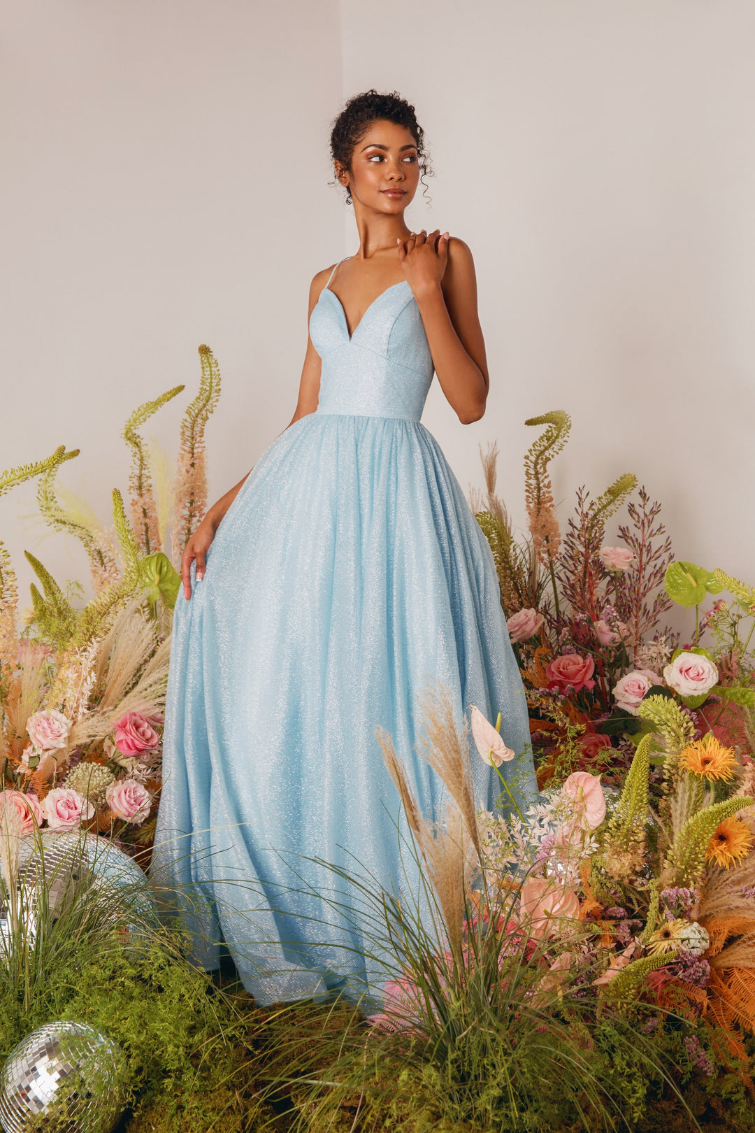 Glitter Strappy Back A-line Gown by Eureka 9009