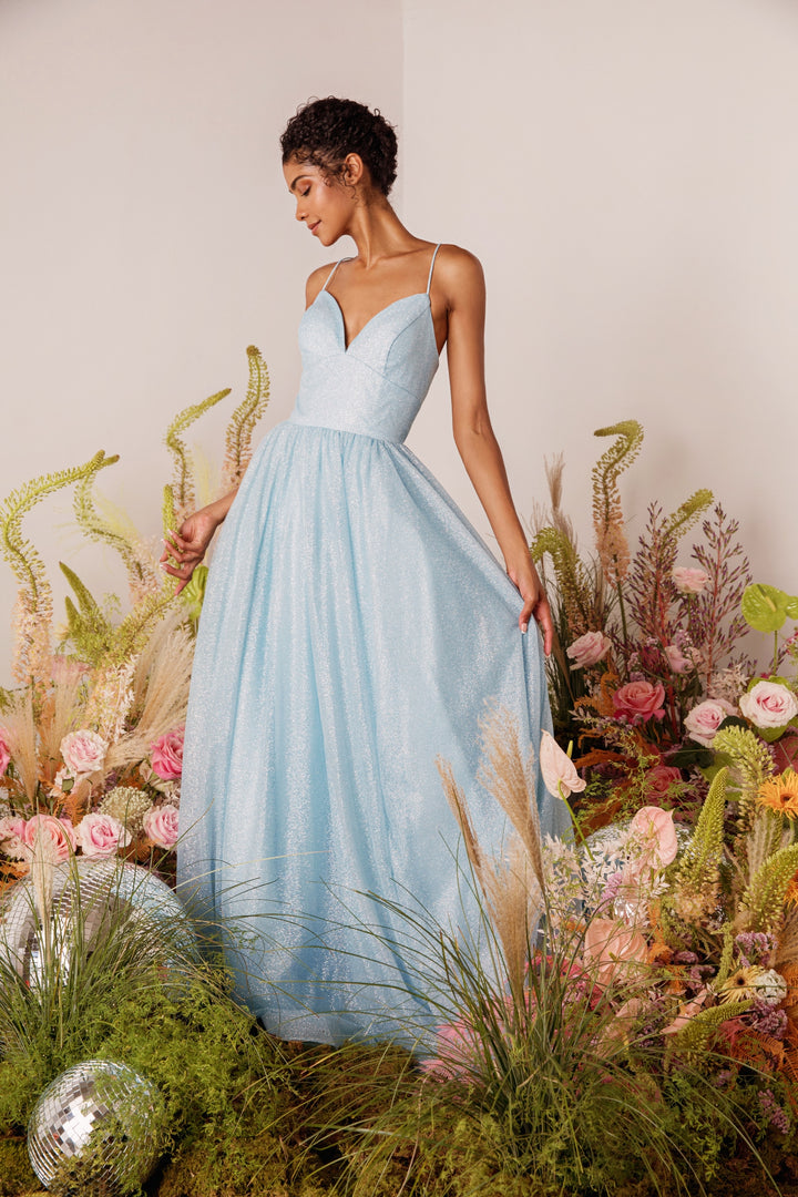 Glitter Strappy Back A-line Gown by Eureka 9009