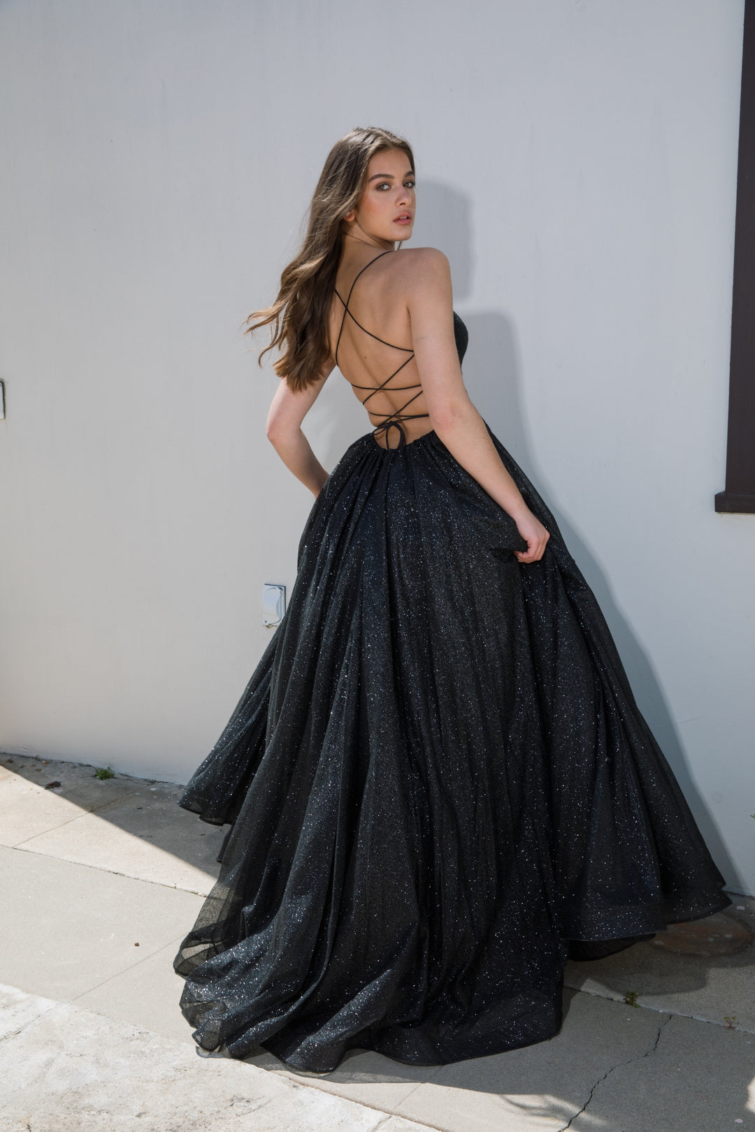 Glitter Strappy Back A-line Gown by Eureka 9009