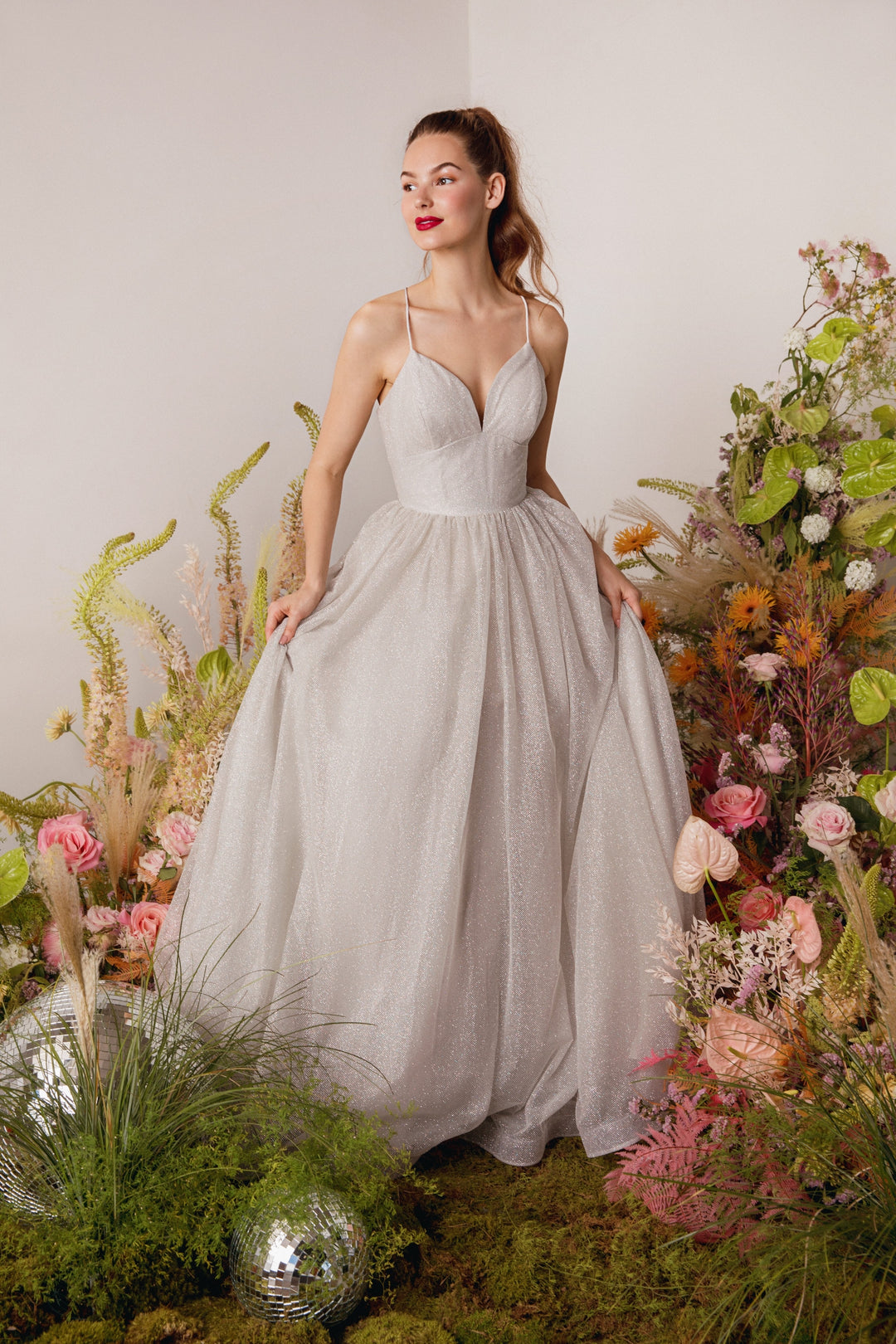 Glitter Strappy Back A-line Gown by Eureka 9009