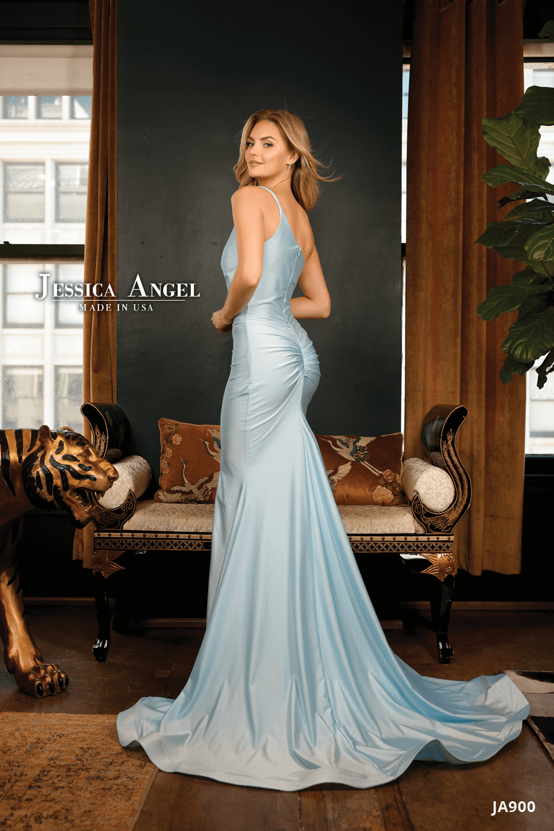 Jersey One Shoulder Slit Gown by Jessica Angel 900