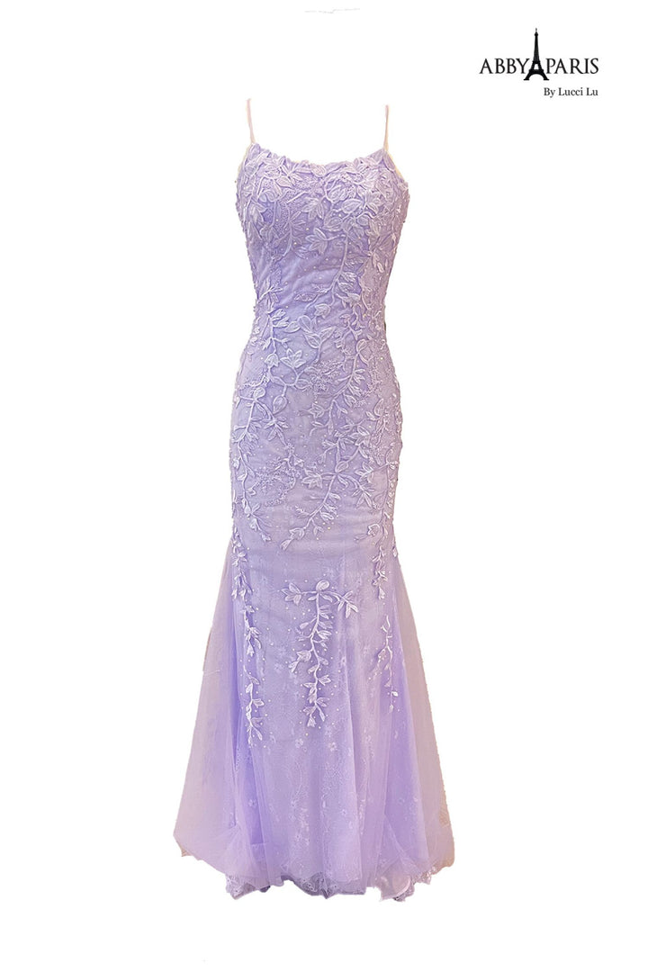 Embroidered Sleeveless Tulle Gown by Abby Paris 90171