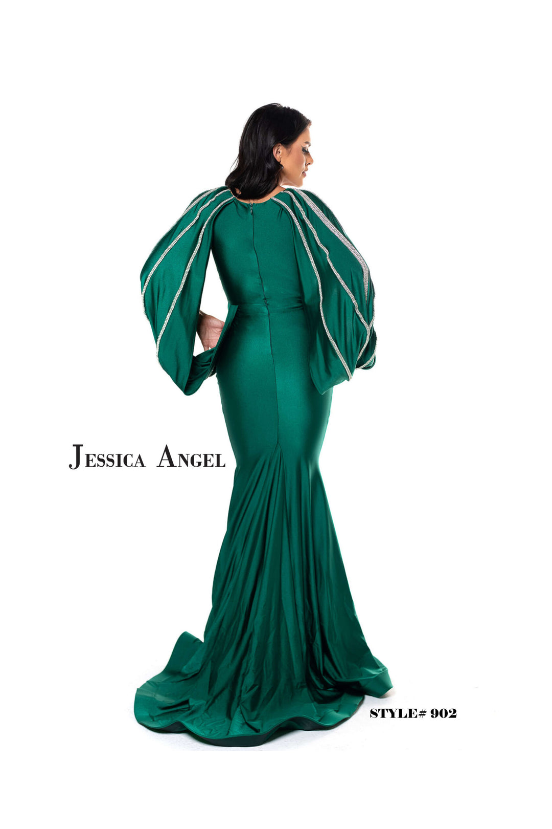 Jersey Fitted Cape Sleeve Gown by Jessica Angel 902
