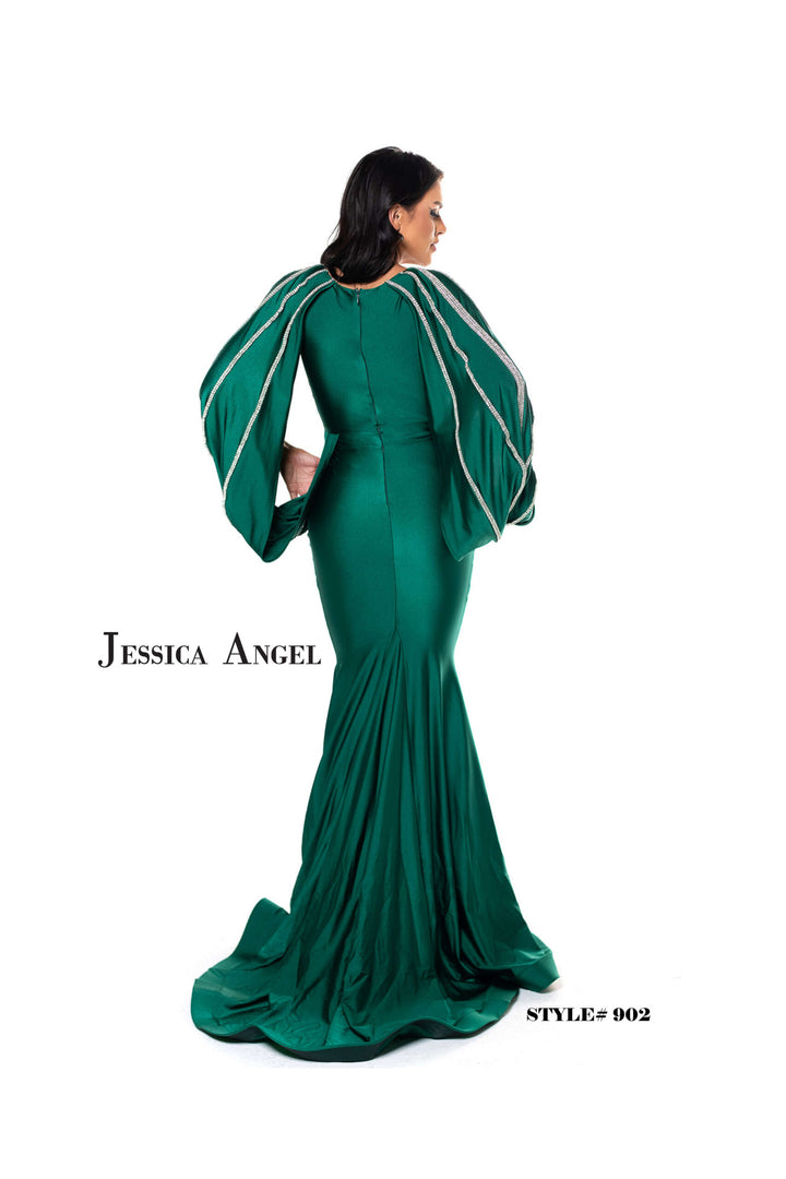 Jersey Fitted Cape Sleeve Gown by Jessica Angel 902