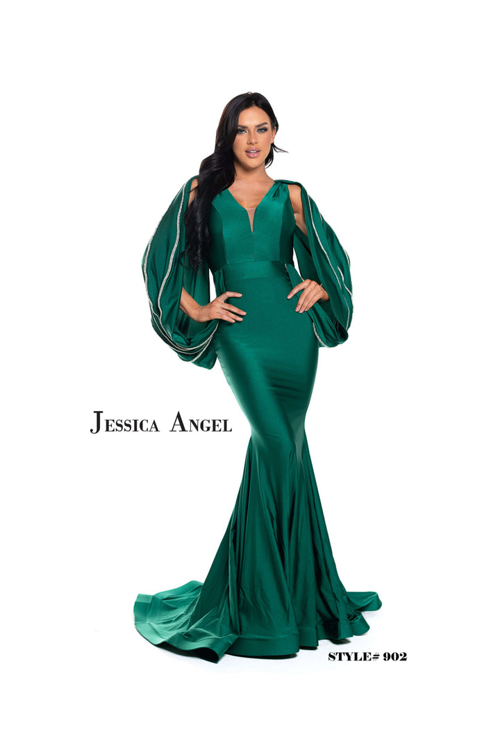 Jersey Fitted Cape Sleeve Gown by Jessica Angel 902