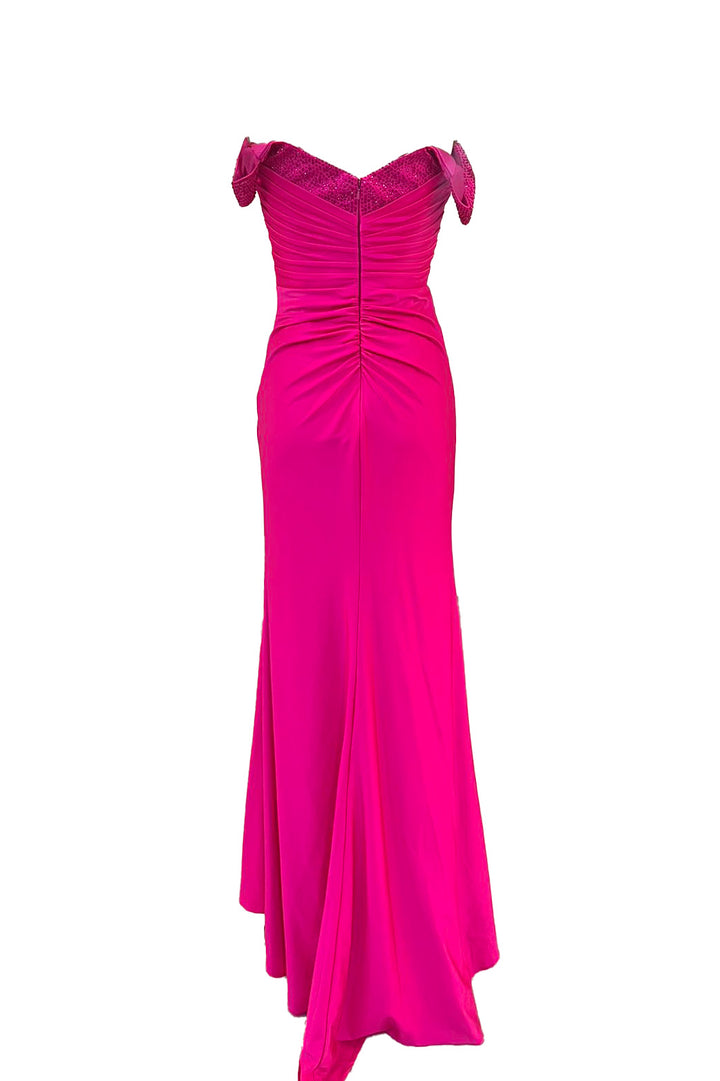 Jersey Off Shoulder Slit Gown by Abby Paris 90246