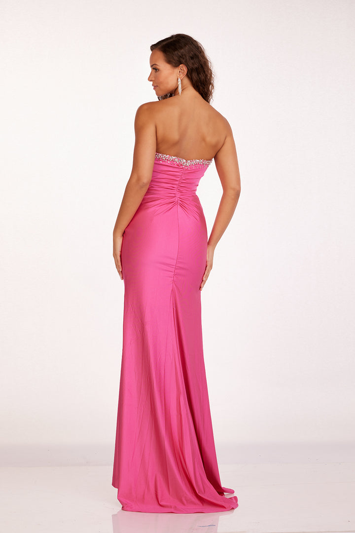 Beaded Jersey Strapless Slit Gown by Abby Paris 90258