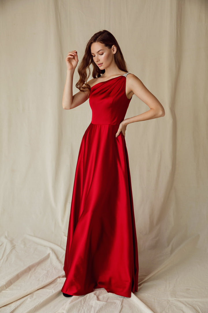 Satin One Shoulder A-line Gown by Eureka 9025