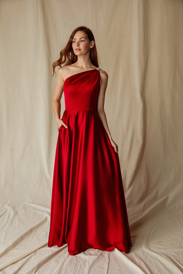 Satin One Shoulder A-line Gown by Eureka 9025