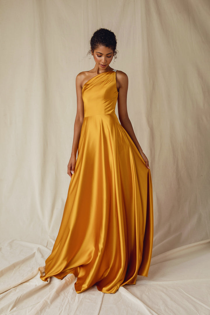 Satin One Shoulder A-line Gown by Eureka 9025