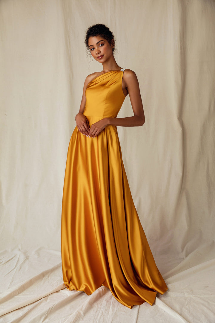 Satin One Shoulder A-line Gown by Eureka 9025