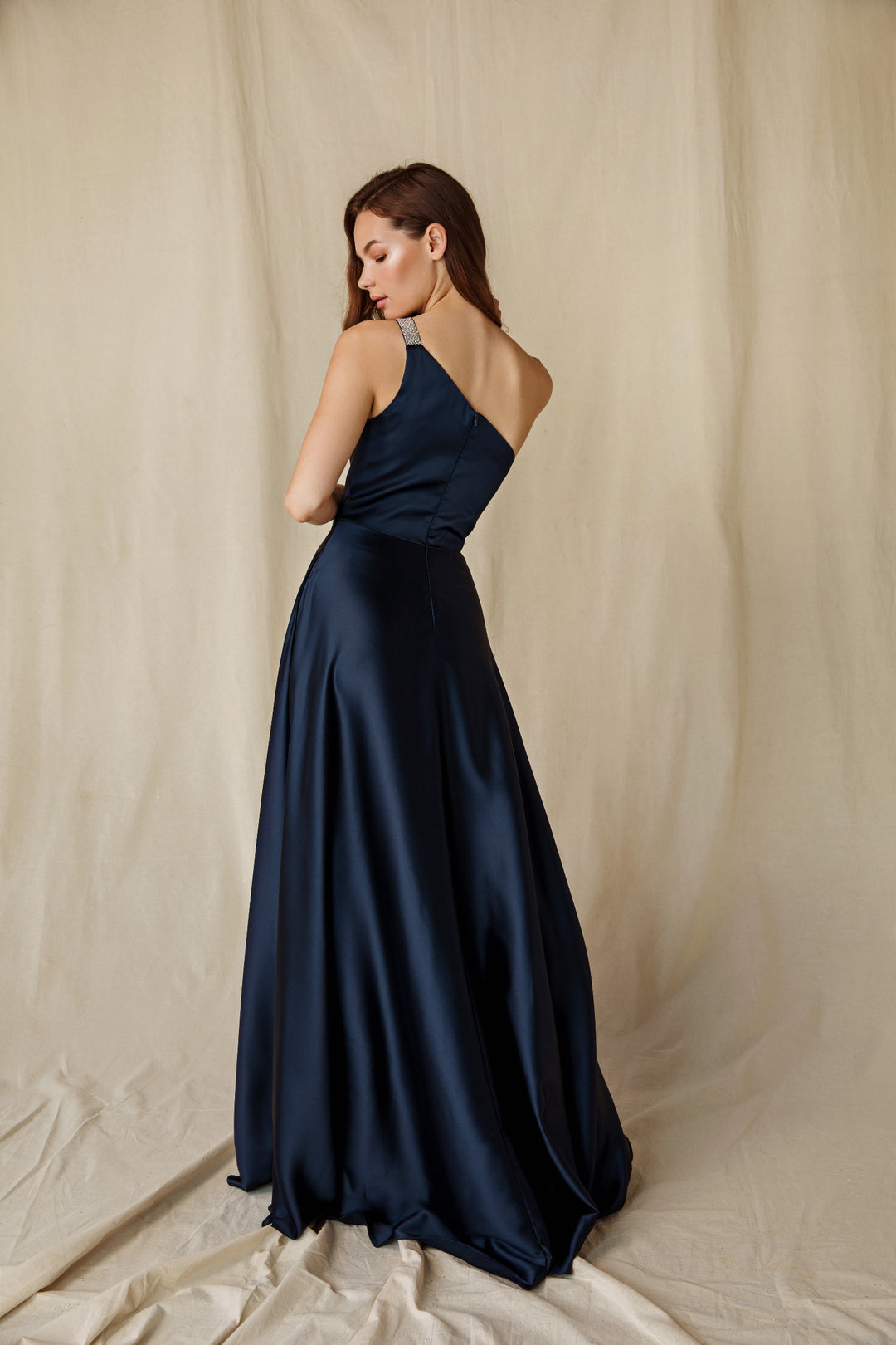 Satin One Shoulder A-line Gown by Eureka 9025