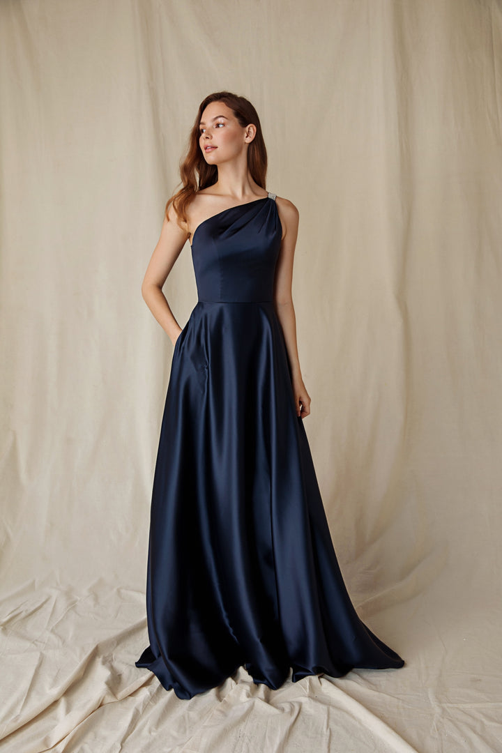 Satin One Shoulder A-line Gown by Eureka 9025