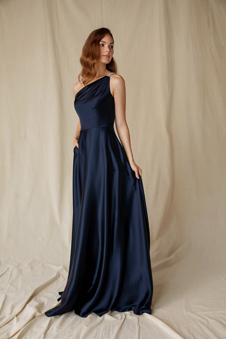 Satin One Shoulder A-line Gown by Eureka 9025