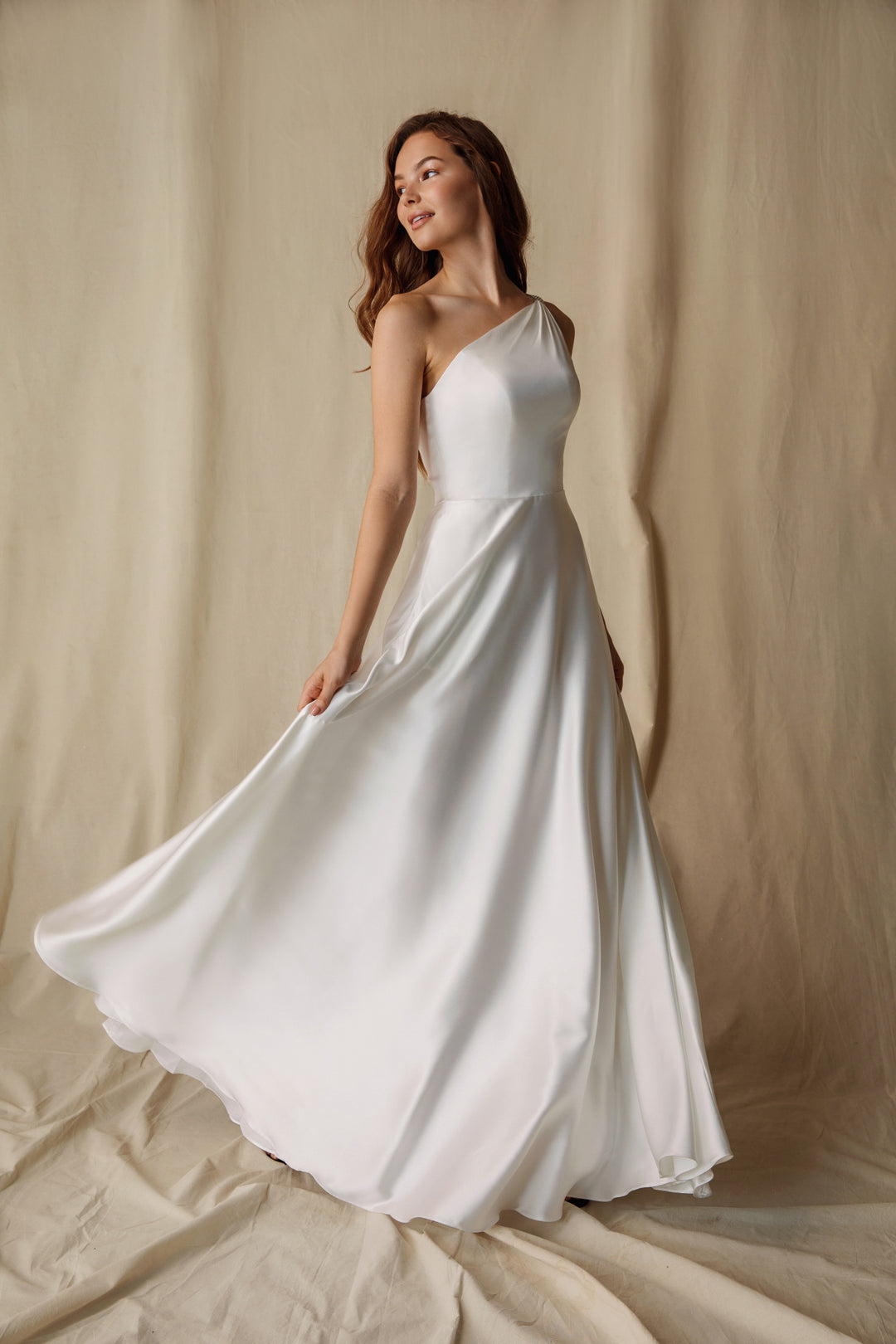 Satin One Shoulder A-line Gown by Eureka 9025