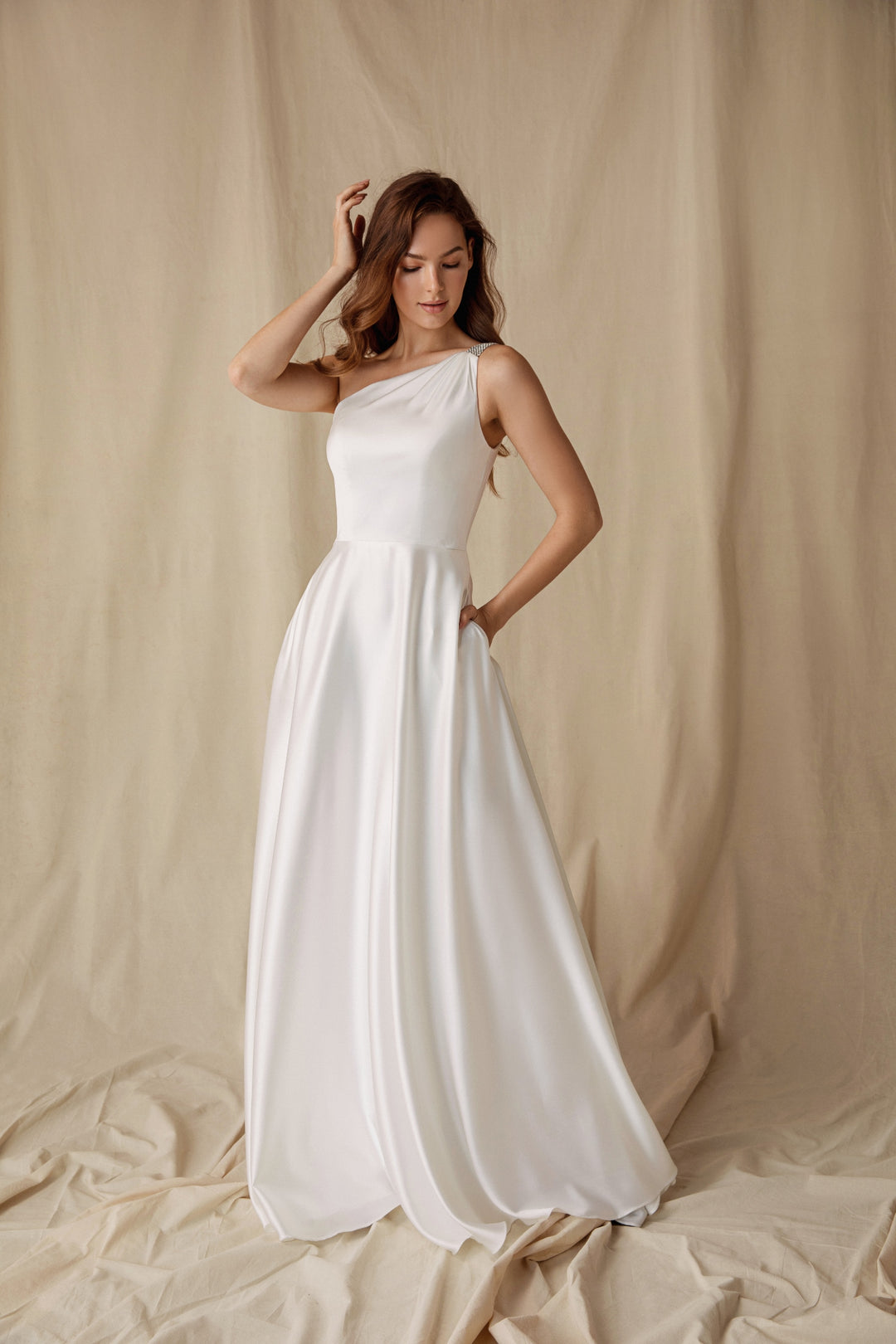 Satin One Shoulder A-line Gown by Eureka 9025