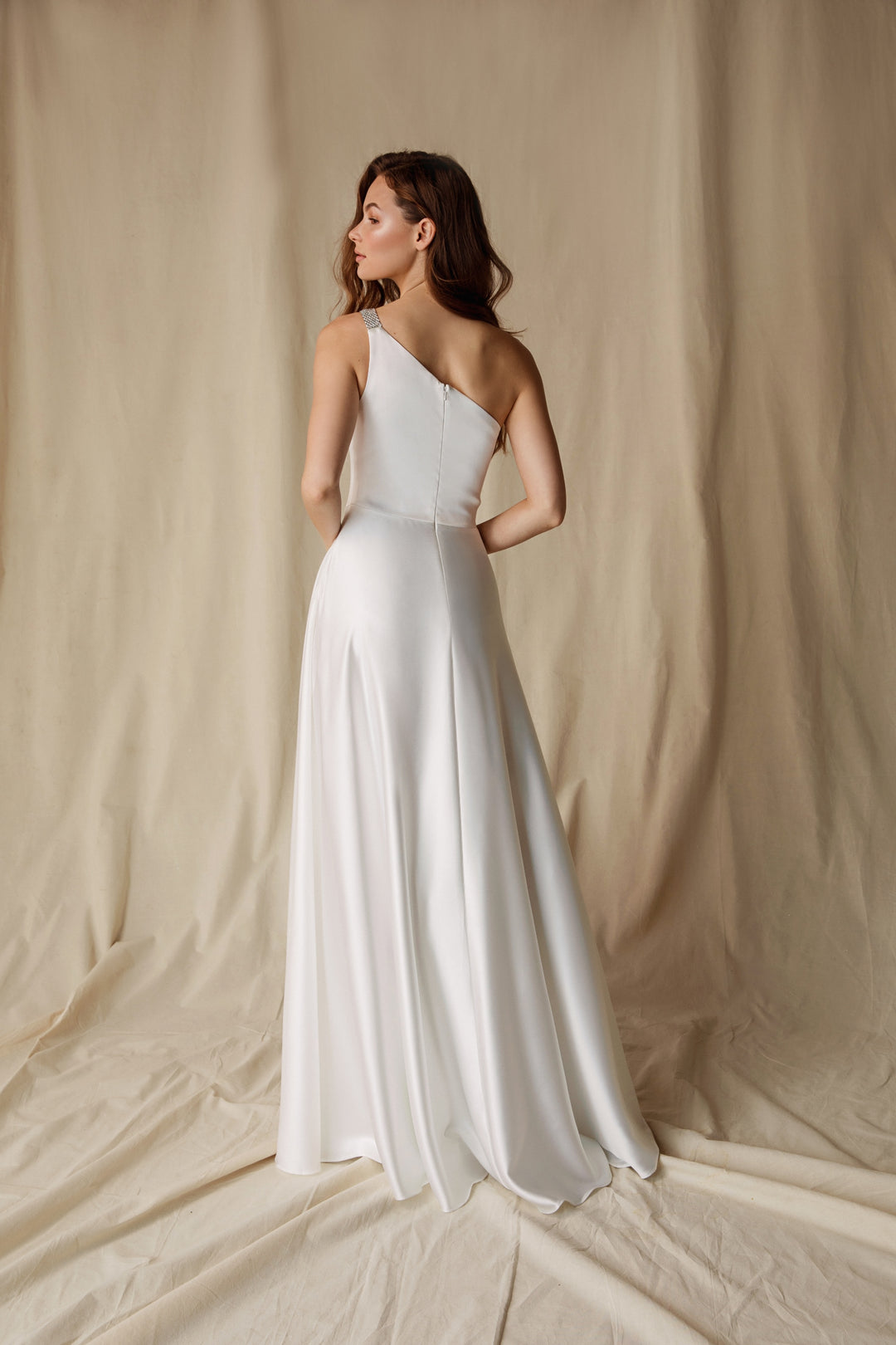 Satin One Shoulder A-line Gown by Eureka 9025