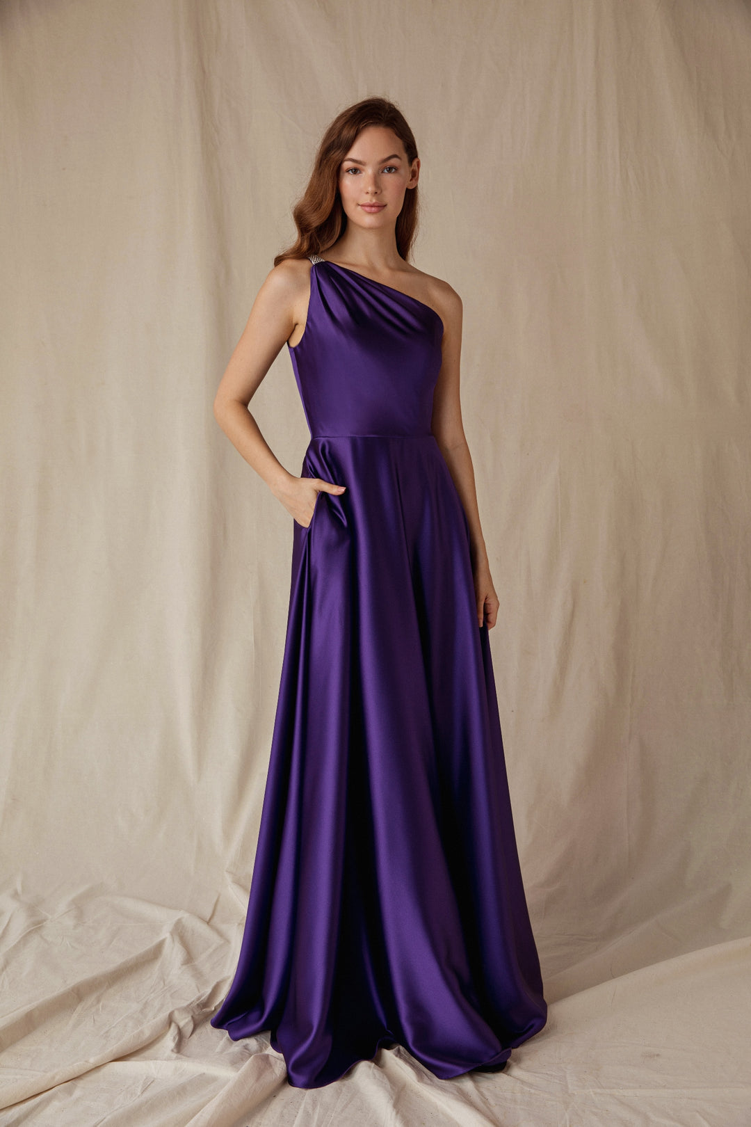 Satin One Shoulder A-line Gown by Eureka 9025