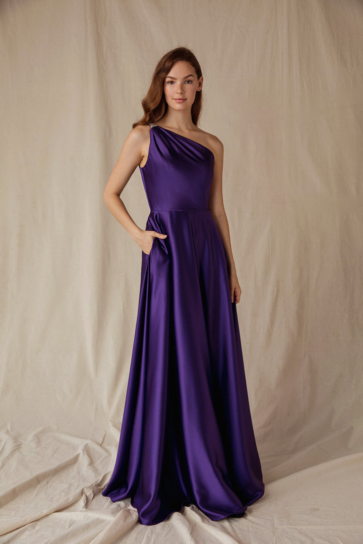Satin One Shoulder A-line Gown by Eureka 9025