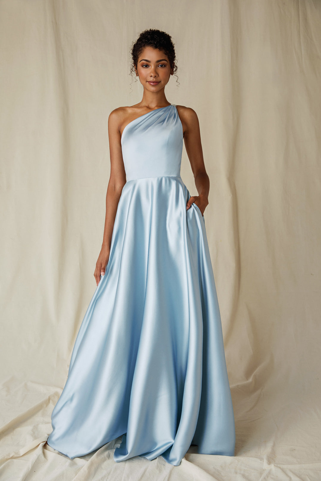 Satin One Shoulder A-line Gown by Eureka 9025
