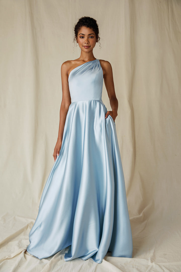 Satin One Shoulder A-line Gown by Eureka 9025