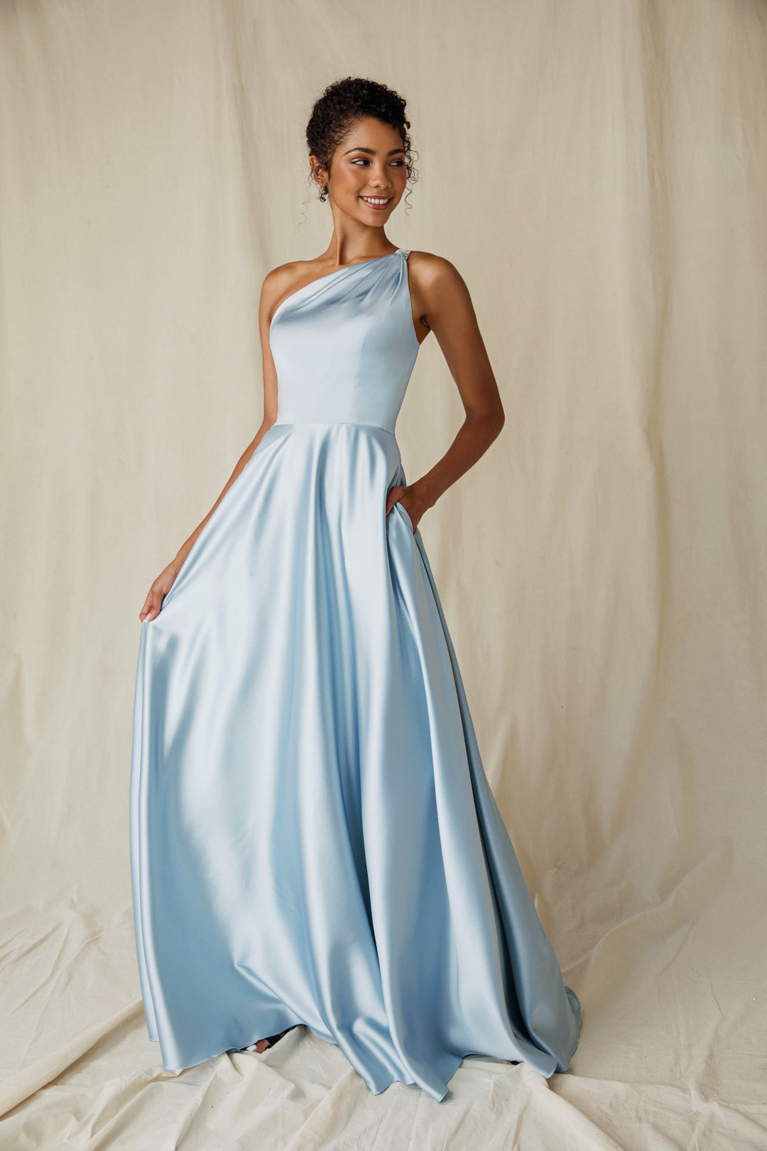 Satin One Shoulder A-line Gown by Eureka 9025