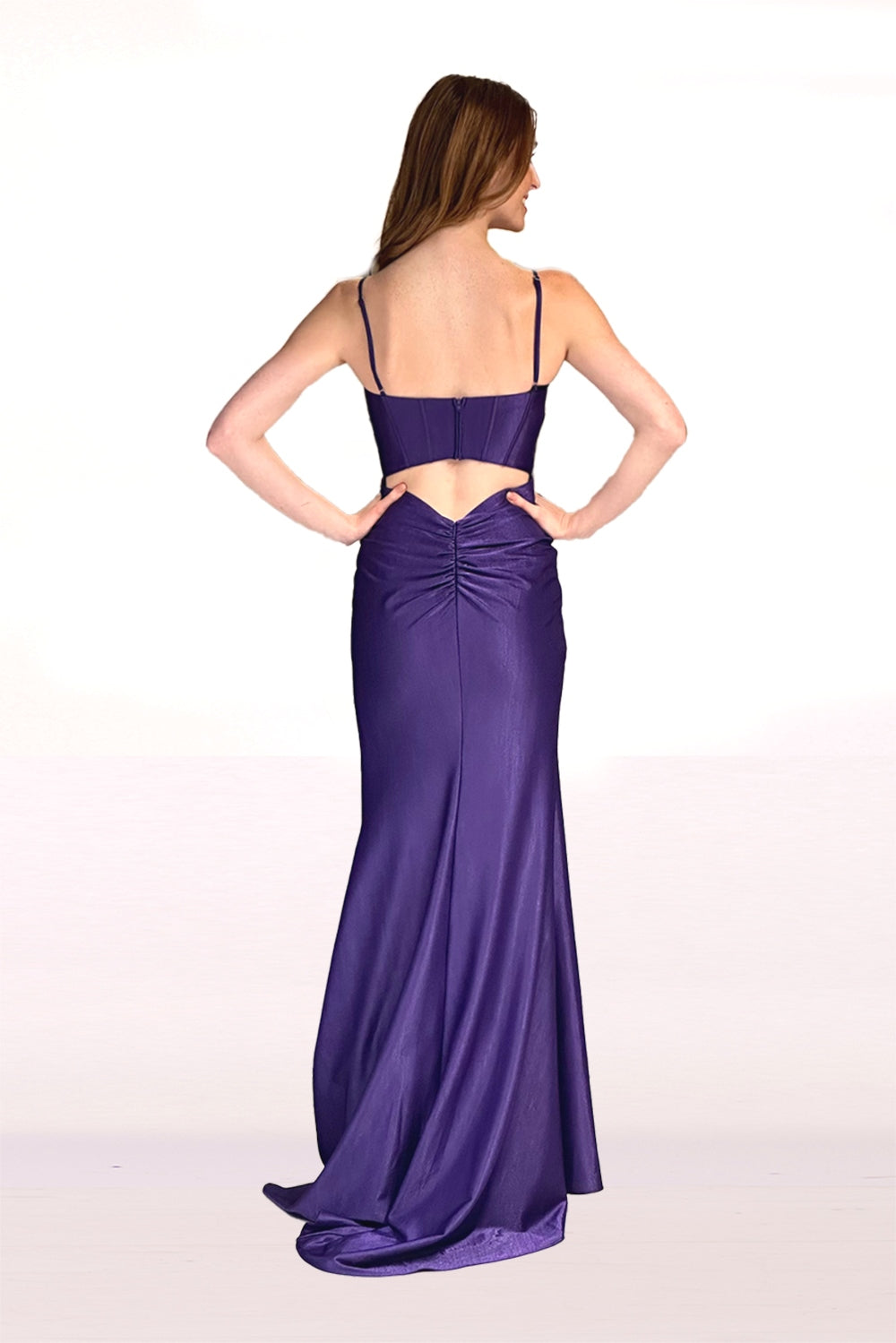 Fitted Sleeveless Corset Slit Gown by Abby Paris 90264