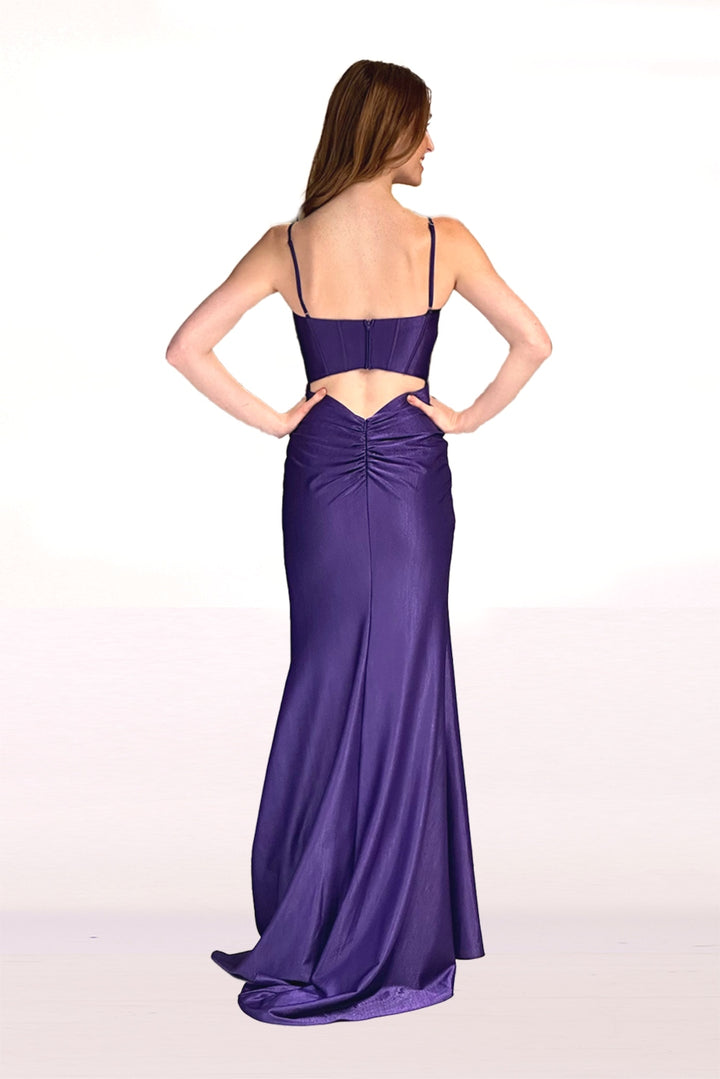 Fitted Sleeveless Corset Slit Gown by Abby Paris 90264