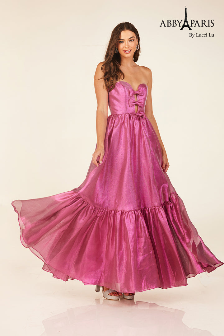 Strapless Bow Tea Length Dress by Abby Paris 90291