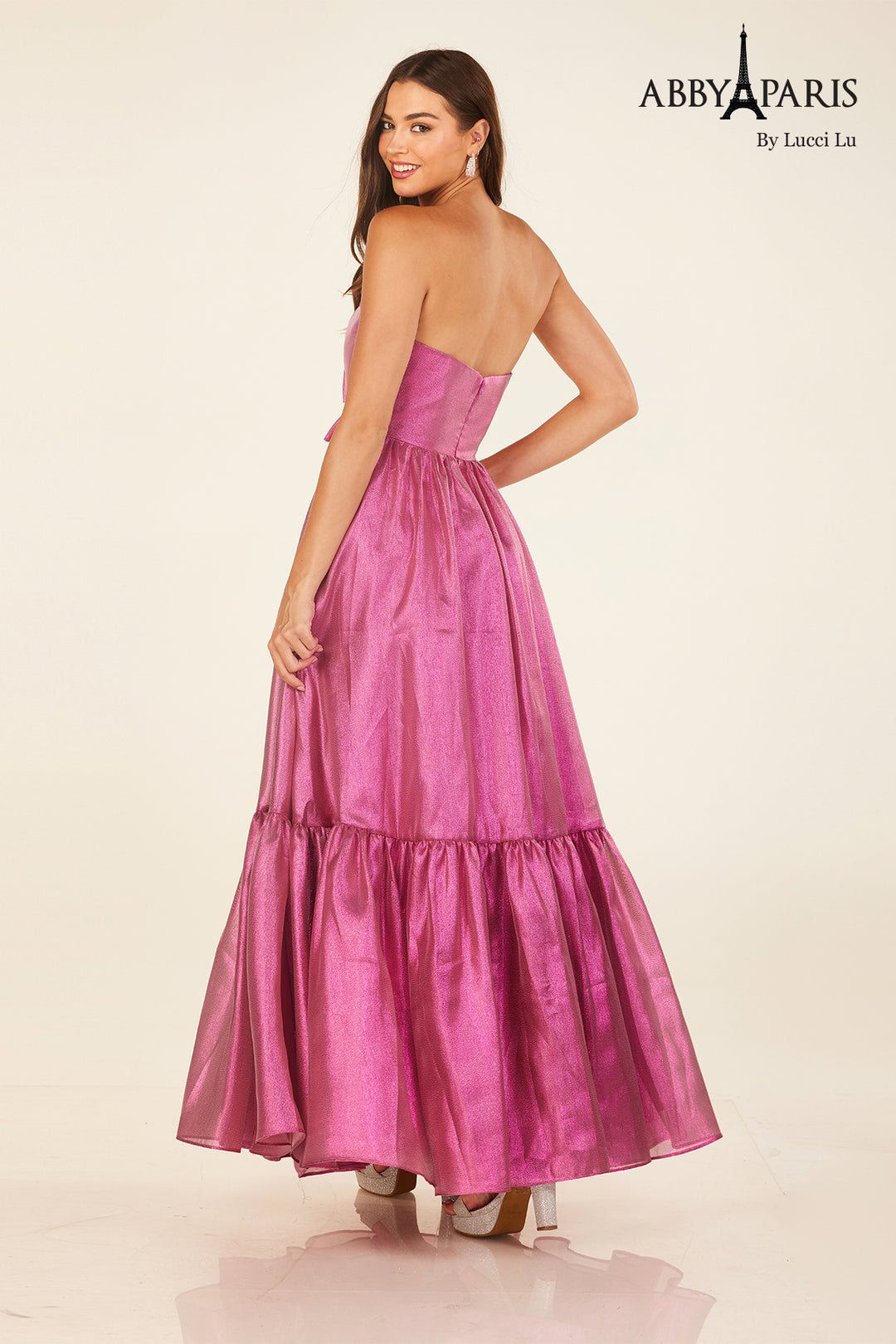 Strapless Bow Tea Length Dress by Abby Paris 90291
