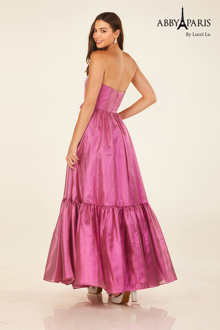 Strapless Bow Tea Length Dress by Abby Paris 90291