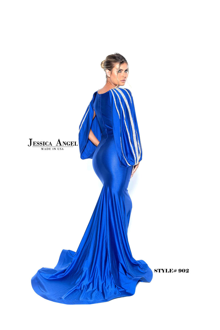 Jersey Fitted Cape Sleeve Gown by Jessica Angel 902