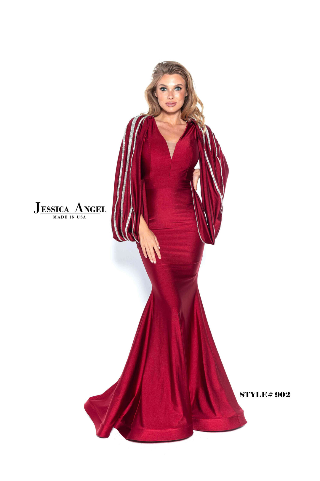 Jersey Fitted Cape Sleeve Gown by Jessica Angel 902