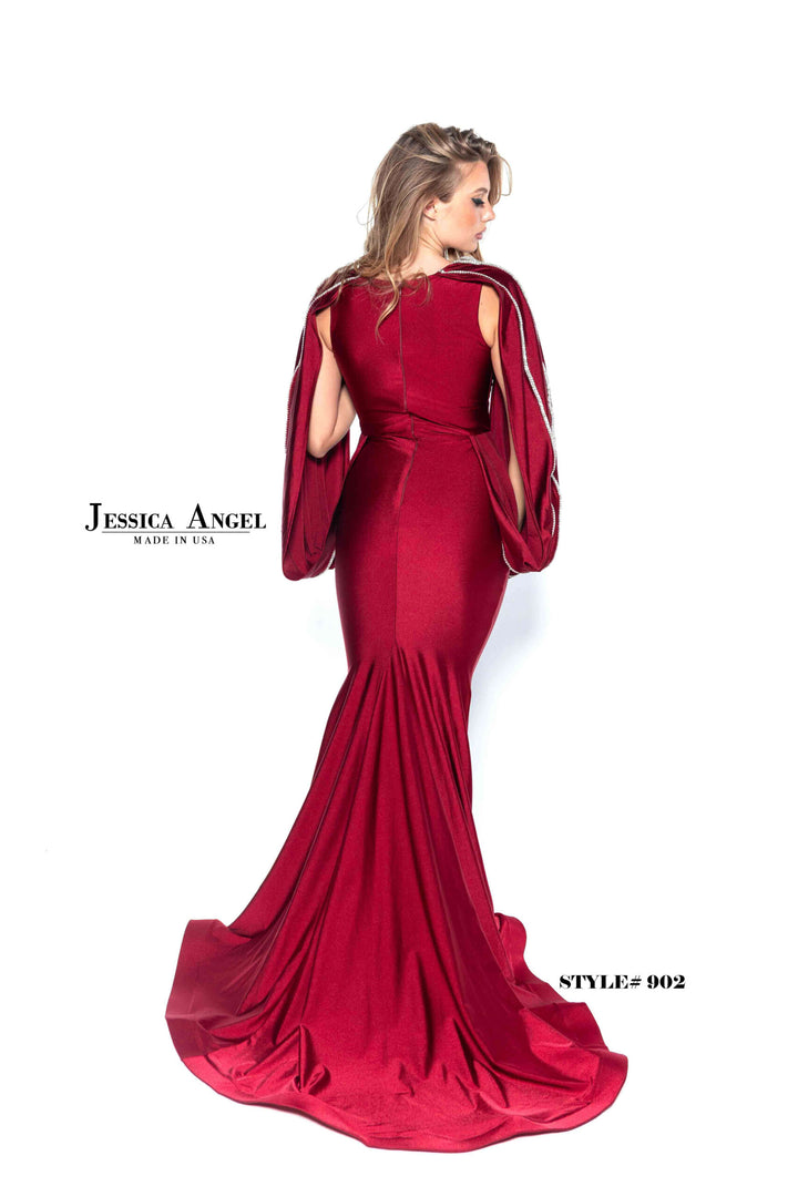 Jersey Fitted Cape Sleeve Gown by Jessica Angel 902