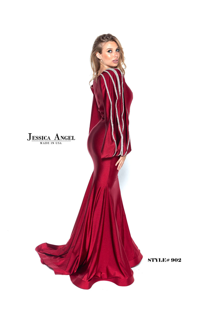 Jersey Fitted Cape Sleeve Gown by Jessica Angel 902