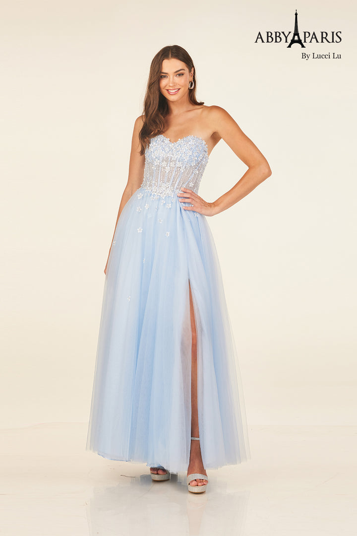 Beaded Strapless A-line Gown by Abby Paris 90338