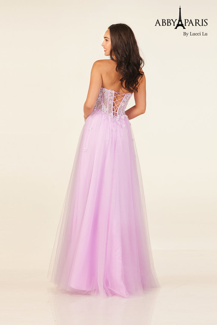 Beaded Strapless A-line Gown by Abby Paris 90338