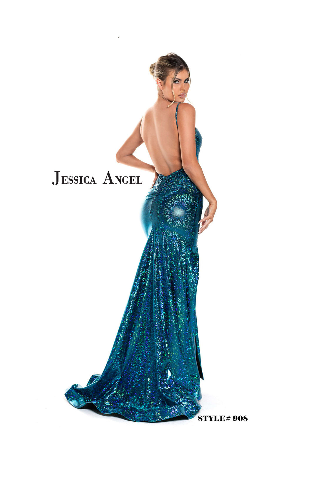Holographic V-Neck Slit Gown by Jessica Angel 908