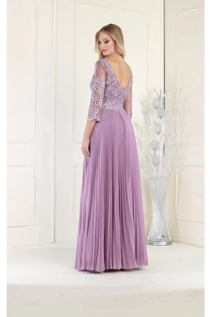 Applique Mid-Sleeve A-line Gown by May Queen MQ1980