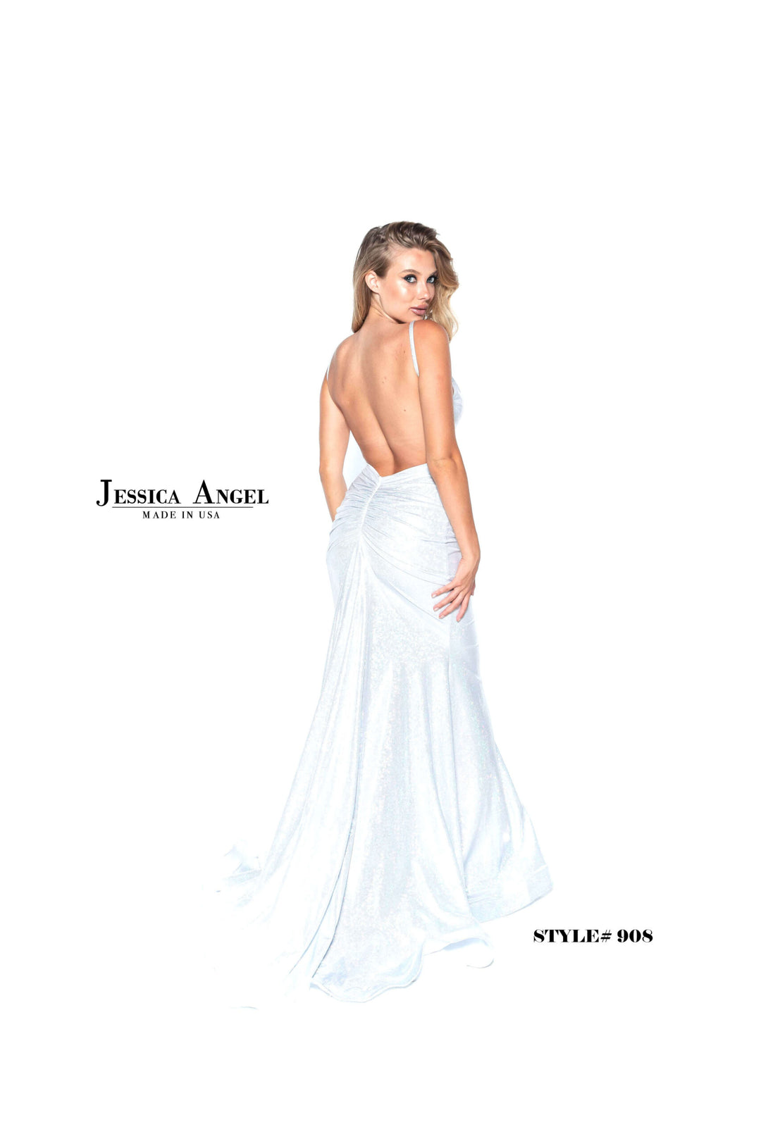 Holographic V-Neck Slit Gown by Jessica Angel 908
