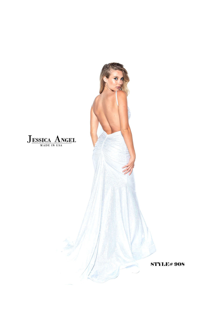 Holographic V-Neck Slit Gown by Jessica Angel 908