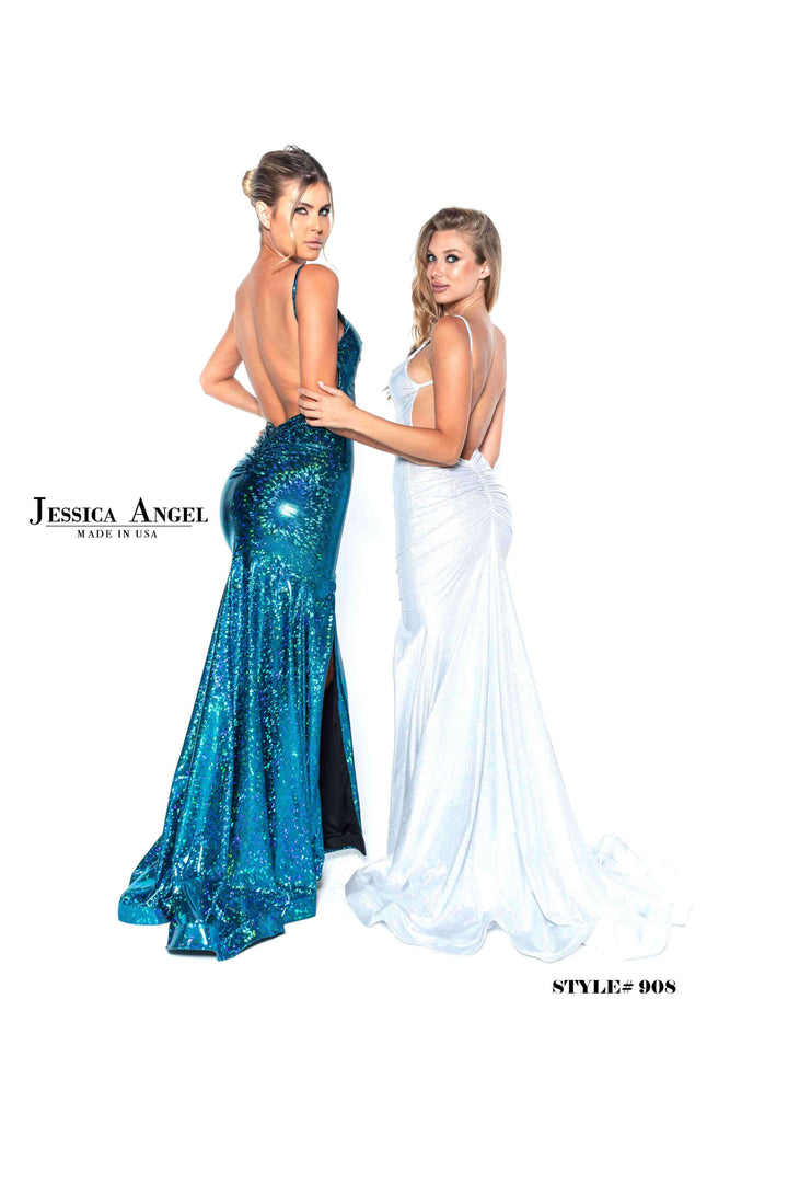 Holographic V-Neck Slit Gown by Jessica Angel 908