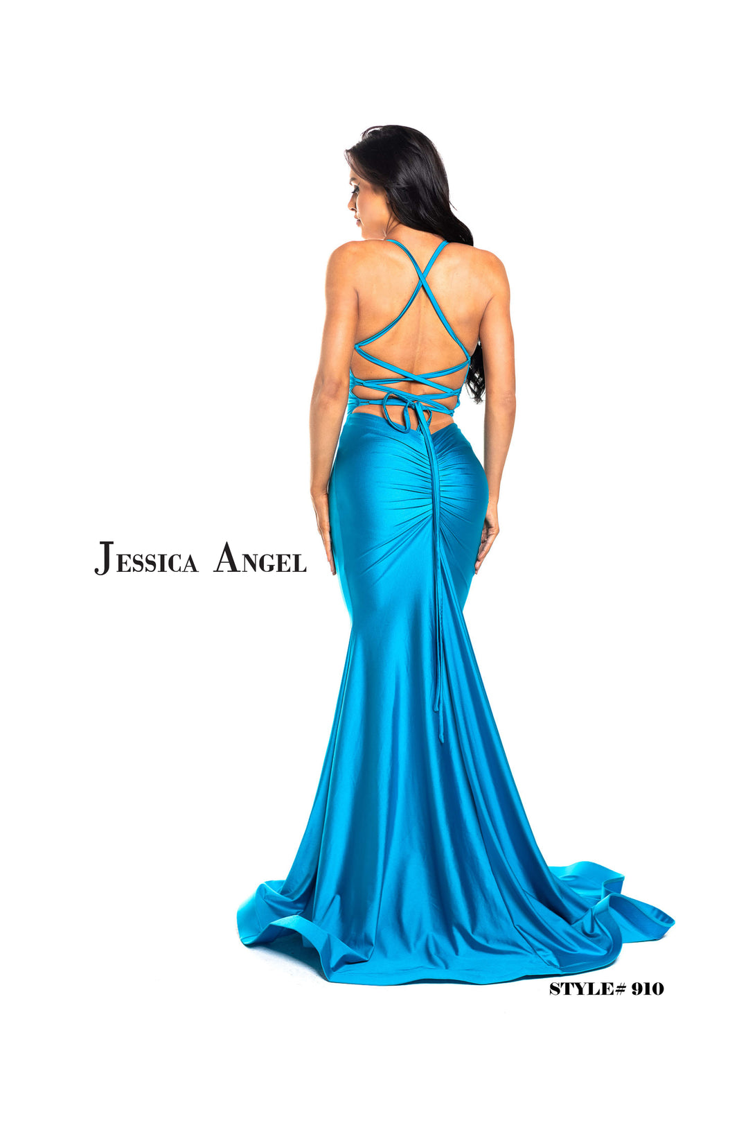 Jersey Fitted V-Neck Slit Gown by Jessica Angel 910