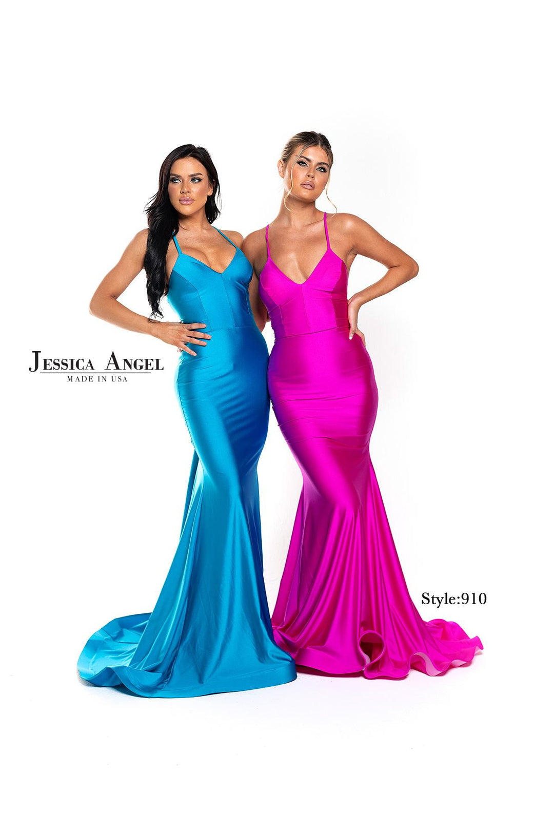 Jersey Fitted V-Neck Slit Gown by Jessica Angel 910