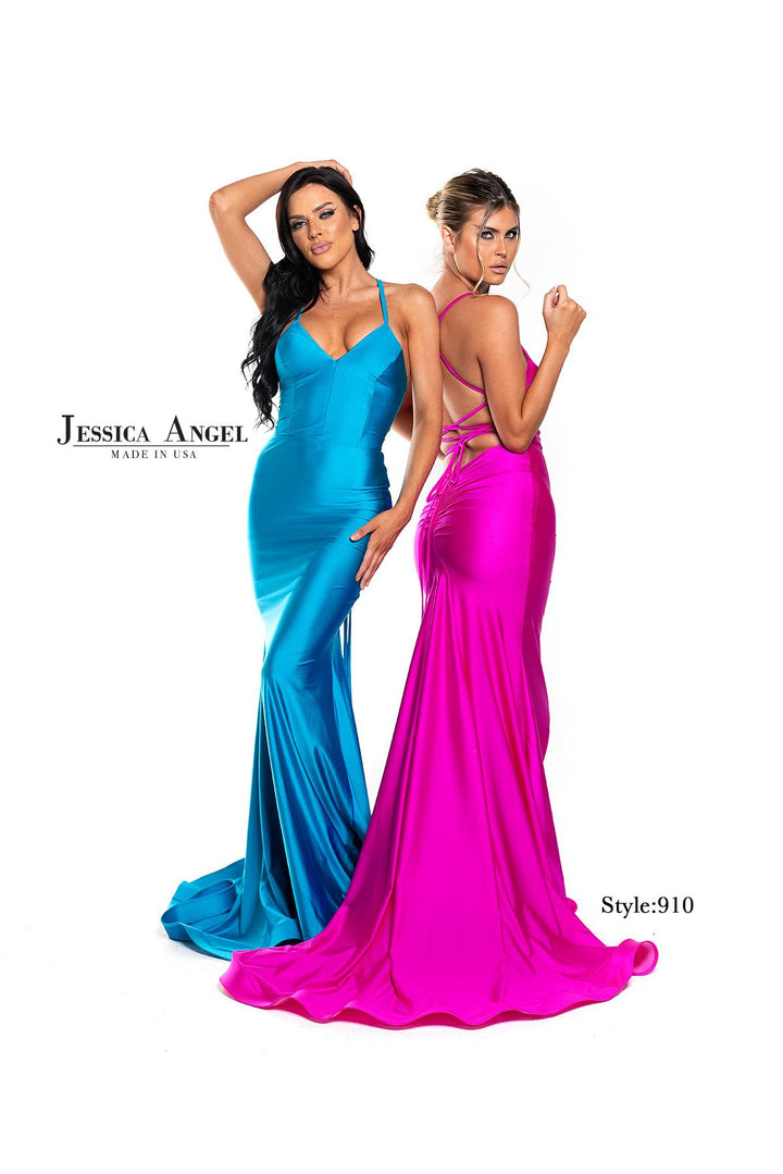 Jersey Fitted V-Neck Slit Gown by Jessica Angel 910