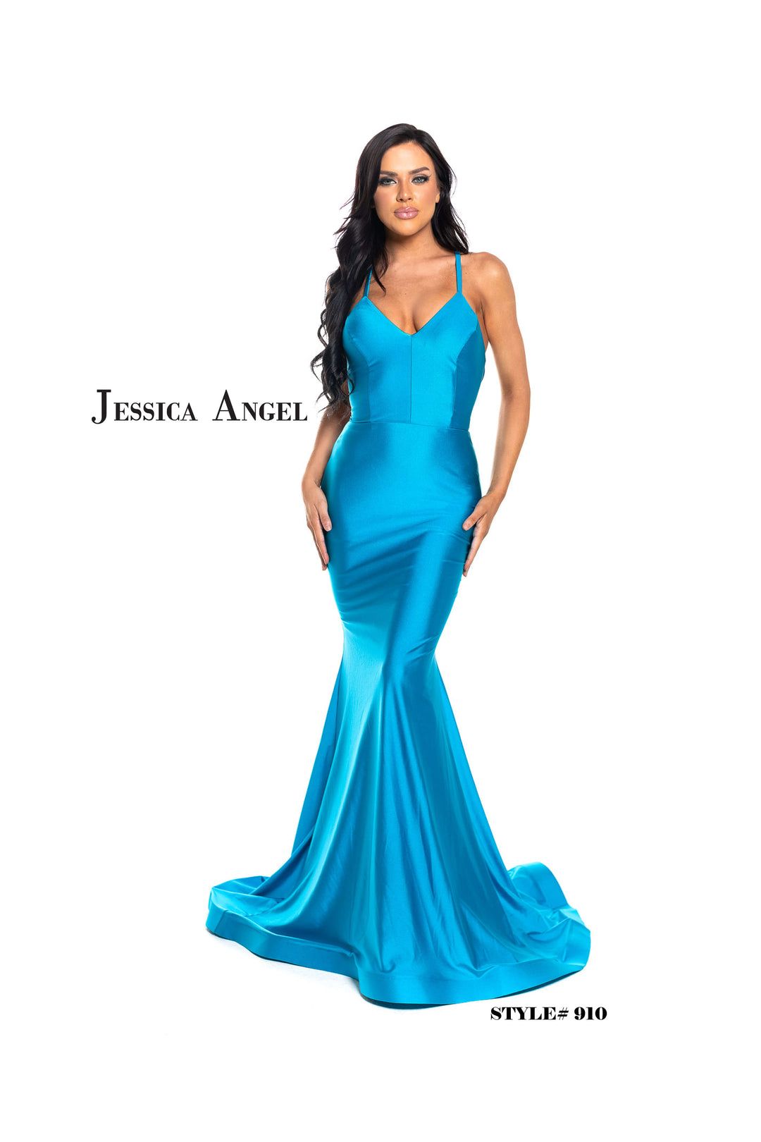 Jersey Fitted V-Neck Slit Gown by Jessica Angel 910