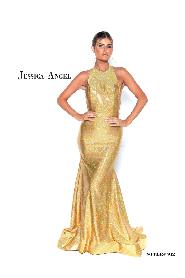 Holographic Fitted Halter Gown by Jessica Angel 912