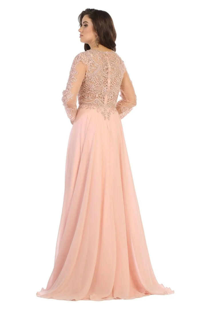 Applique 3/4 Sleeve A-line Gown by May Queen MQ1615