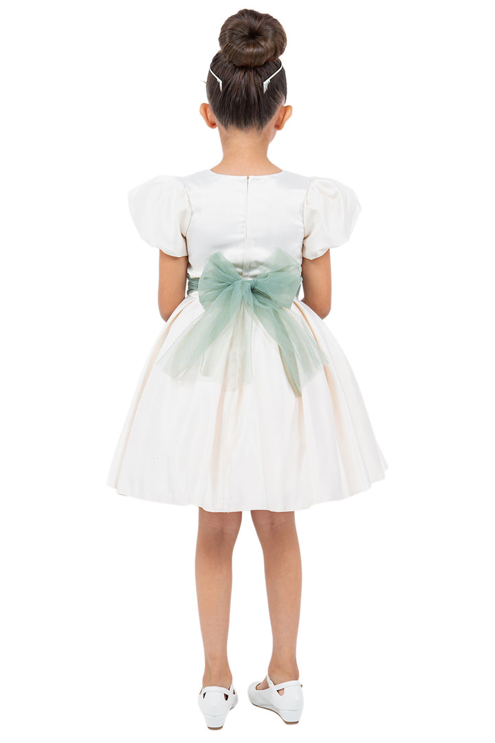Girls Short Puff Sleeve Satin Dress by Cinderella Couture 9159